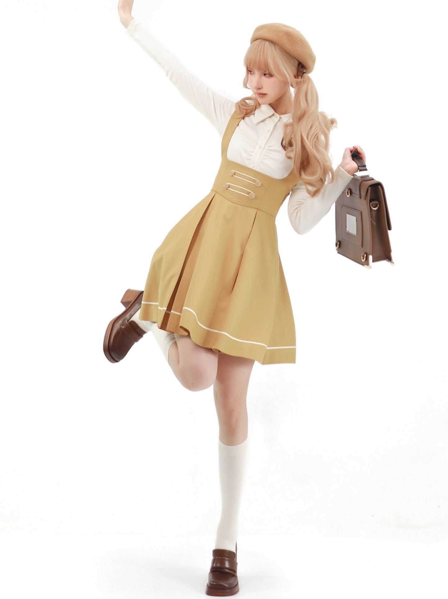 College Suspender Skirt + Blouse + Badge