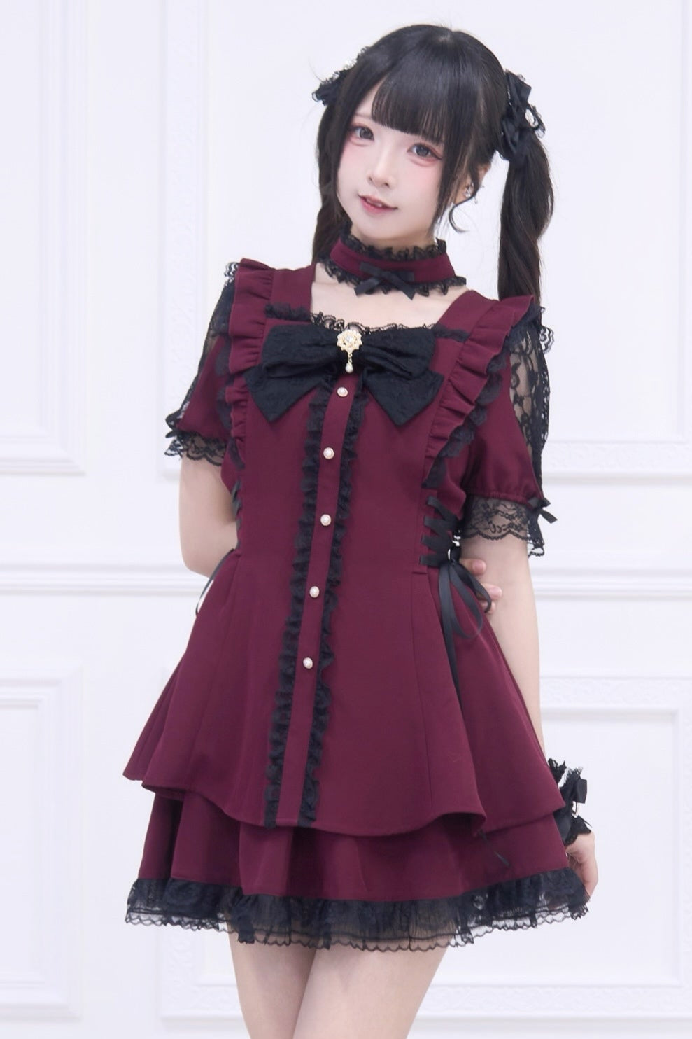 Mine striped lace puff sleeve top + short skirt