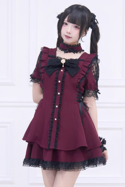 Mine striped lace puff sleeve top + short skirt