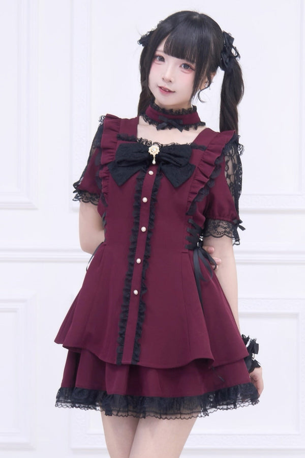 Mine striped lace puff sleeve top + short skirt