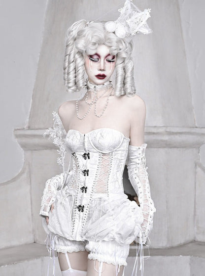 White gothic lace-up leg warmers