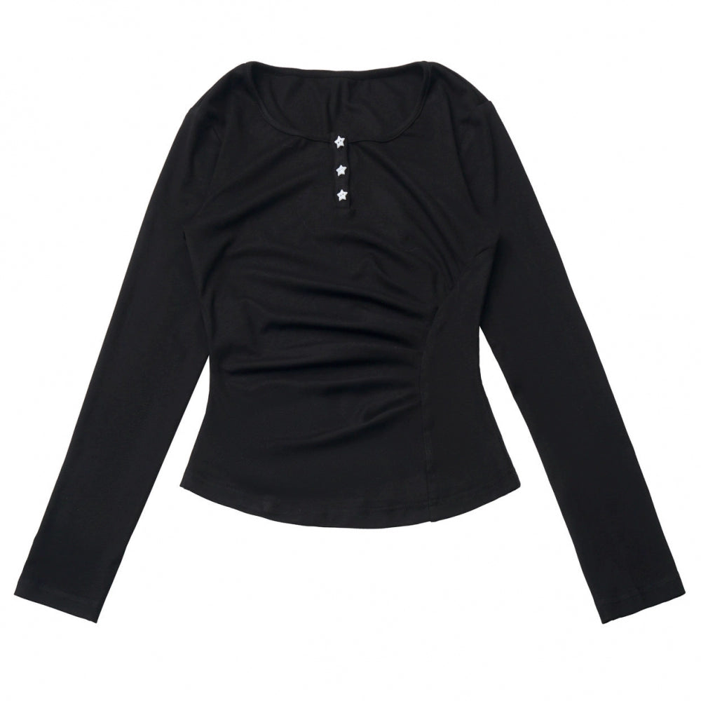 マルチカラーボタンリボントップス