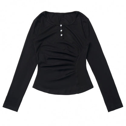 マルチカラーボタンリボントップス