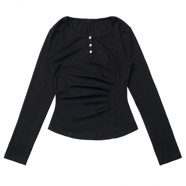 マルチカラーボタンリボントップス