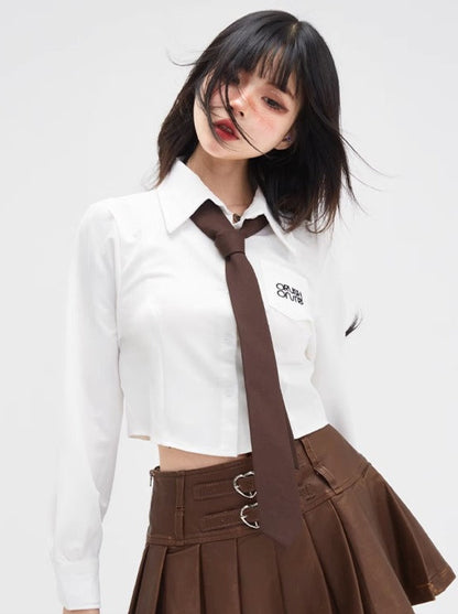 College Style Letter Embroidery White Shirt