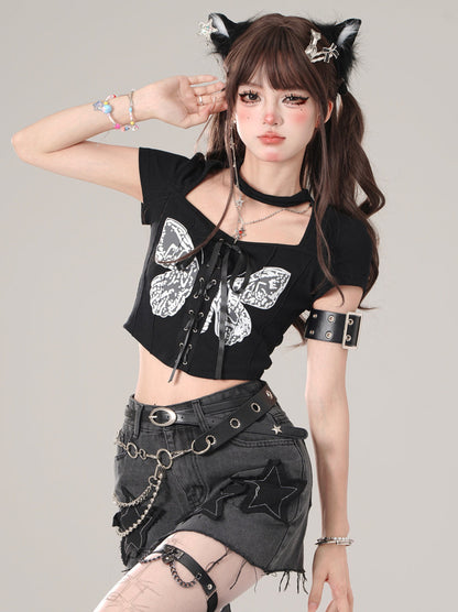 Square Cut Butterfly Strap Slim Short Top