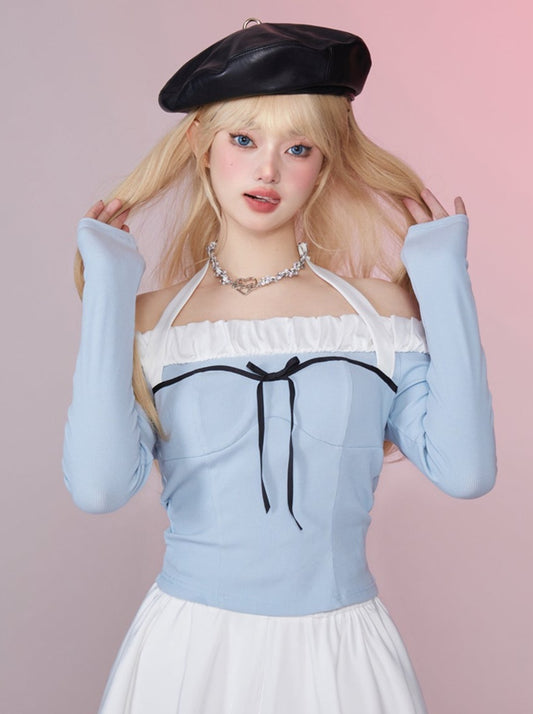 ハートビートシグナルプリーツワンショルダースリムホルタートップス