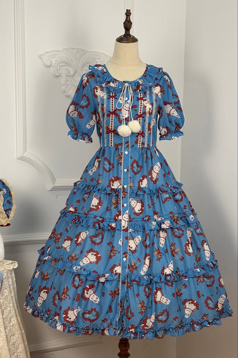 [Pre-order Deadline: January 31] Forest Berry Rabbit Series Daily Puff Sleeve Dress