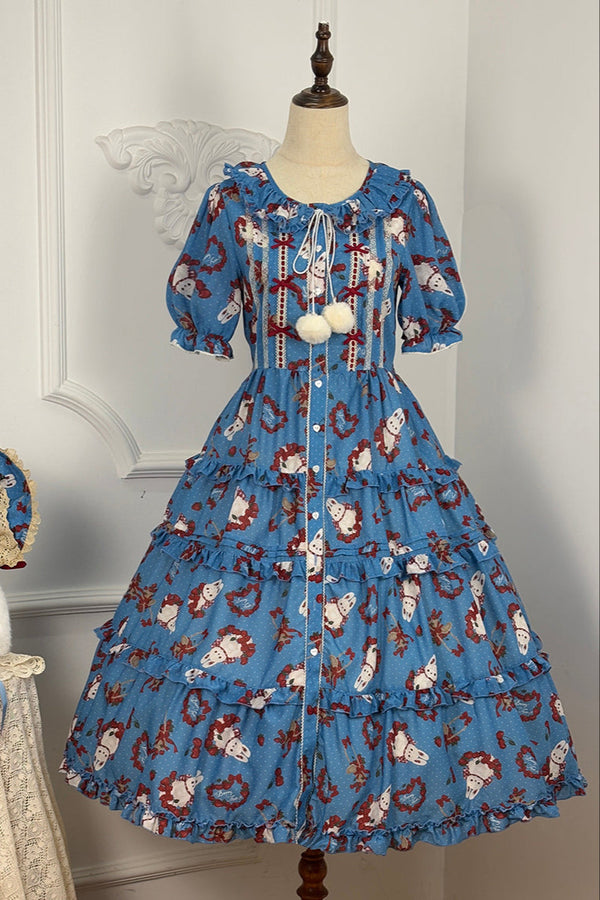 [Pre-order Deadline: January 31] Forest Berry Rabbit Series Daily Puff Sleeve Dress