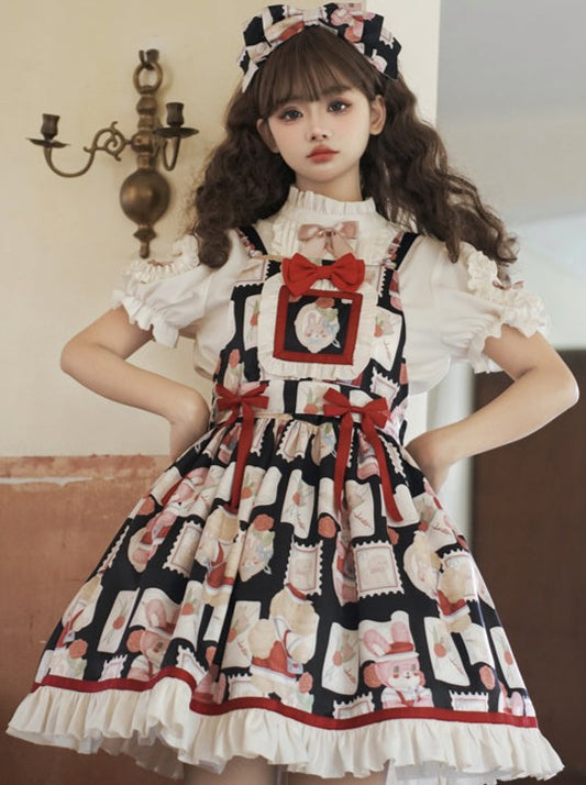 Full stock Showa letter lolita skirt original design sweet lolita dress high waist strap skirt