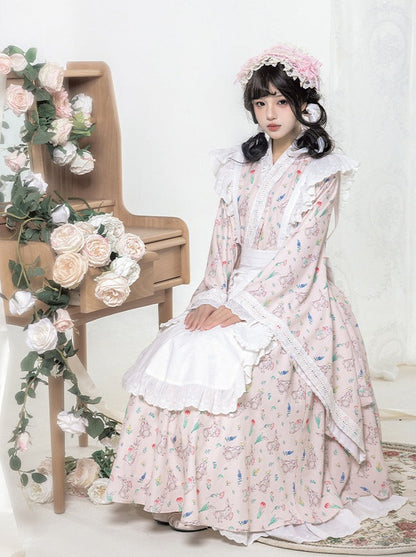 Japanese maid print skirt apron Lolita set