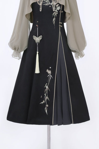 Butterfly Embroidered Hooded Dress Set-Up