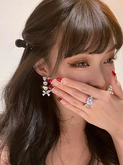 Ribbon heart earring + earrings + ring