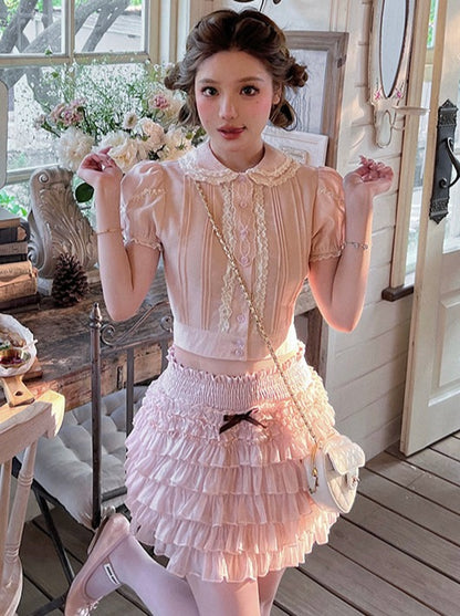 Cocoa pink high waist cake skirt