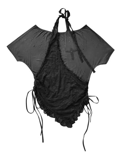 シアーオフショルレースハルタートップス