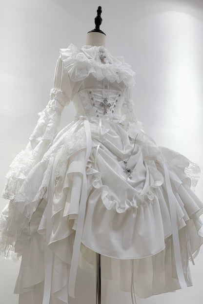 ゴシックスーパーゴージャスジスリーブロリータシャツ+フリルスカート+ハット