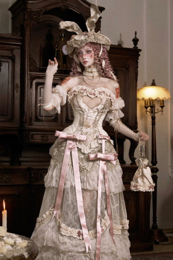 French Elegant Lolita Long Skirt + Hip Cushion Brace Skirt + Big Bow