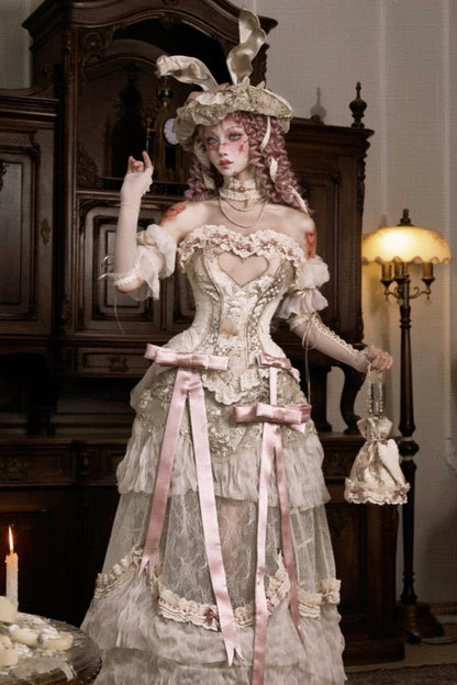 French Elegant Lolita Long Skirt + Hip Cushion Brace Skirt + Big Bow