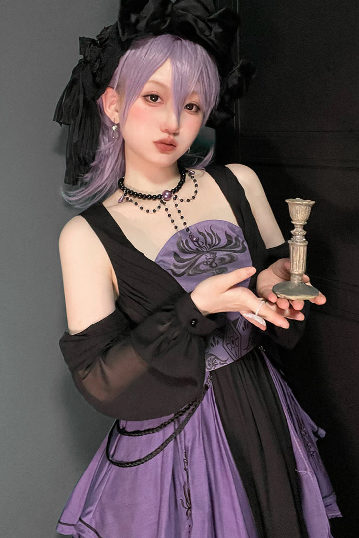 Witch Dark Cherry Love Lolita Dress + Necklace + Chain + Wrist Sleeve