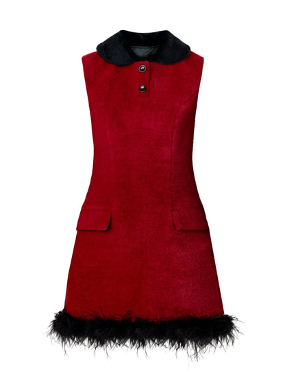 Christmas Fur Collar Sleeveless Dress