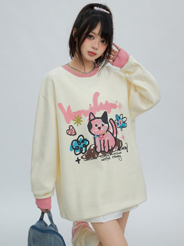 Art Design Contrast Color Round Neck Top