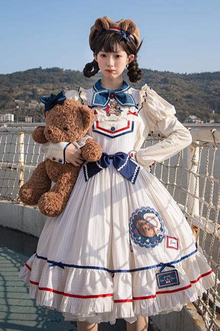 [Reservation deadline on October 8] Navy Bear Original Lolita Fake Two Piece Dress + One Piece + Tops + Suspender Dress