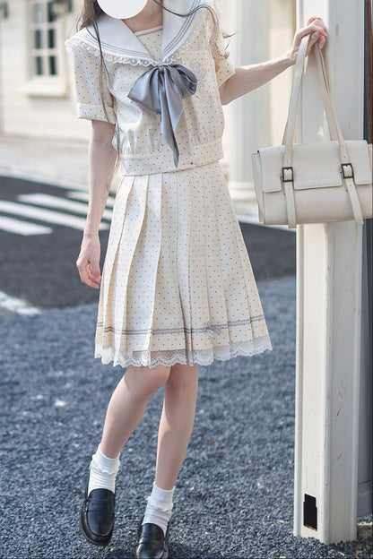 Cream Yellow Dot Sailor Uniform Outfit