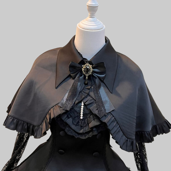 【12月12日予約締切】Night Crossダークエレガントゴシックロリータジュエルリボンケープ＋ロングドレスセット