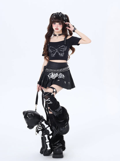 Crazy Girlque Punk Rock Subculture High Waist Leather Skirt