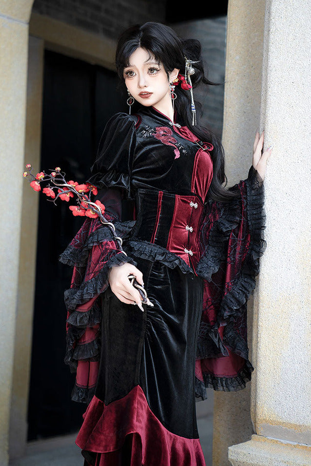 Graceful Black Red China Dark Elegant Long Dress