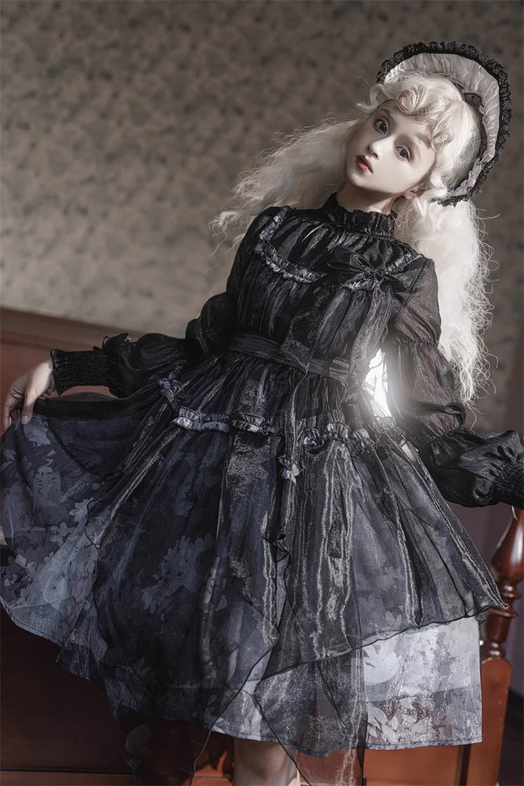 Dead Leaf Gos Dark Style Tulle Suspender Dress + Stand Color Tops