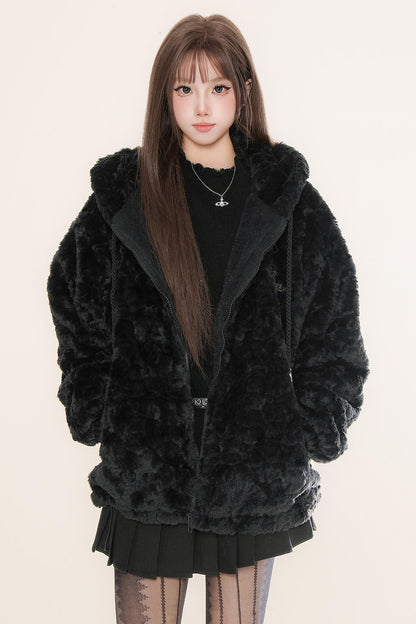 Plush Ear Hooded Warm Jacket