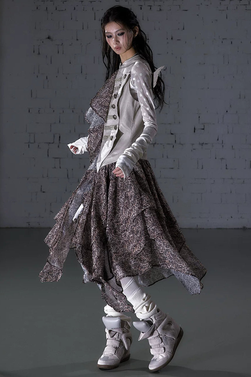 레오파드 프린트 패치워크 원피스