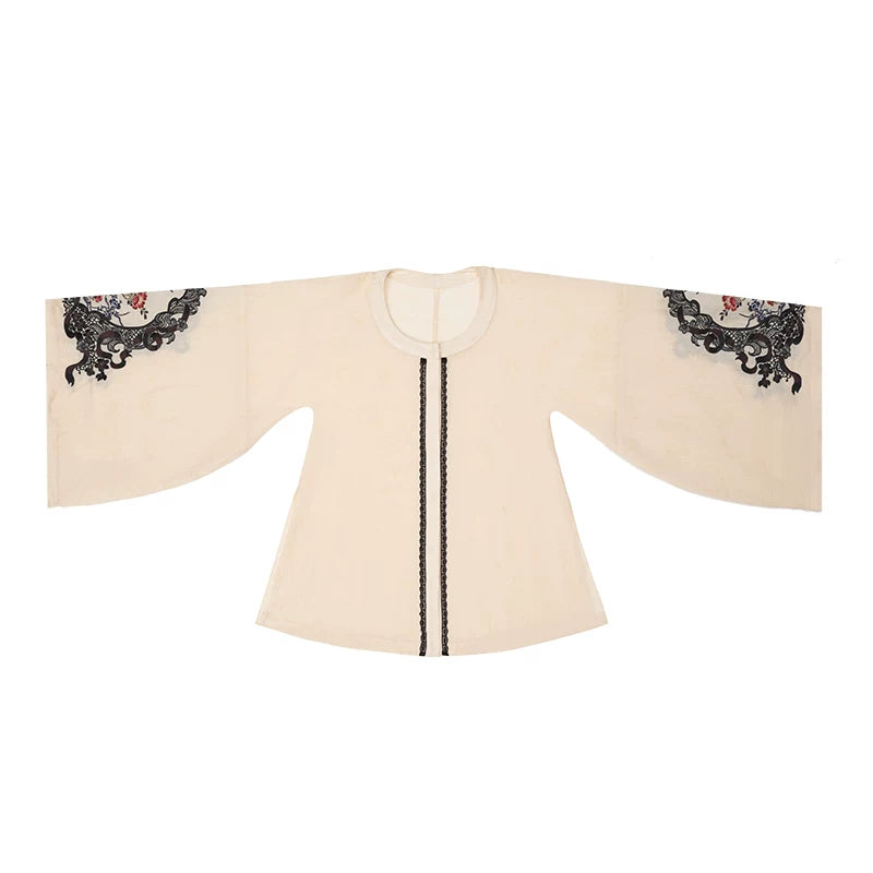 Blumen- und Vogeldruck-Kleid + Oberteil + Jacke + Hut