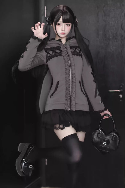 【1月6日予約締切】うさ耳&猫耳フーディーフリルジップジャケット