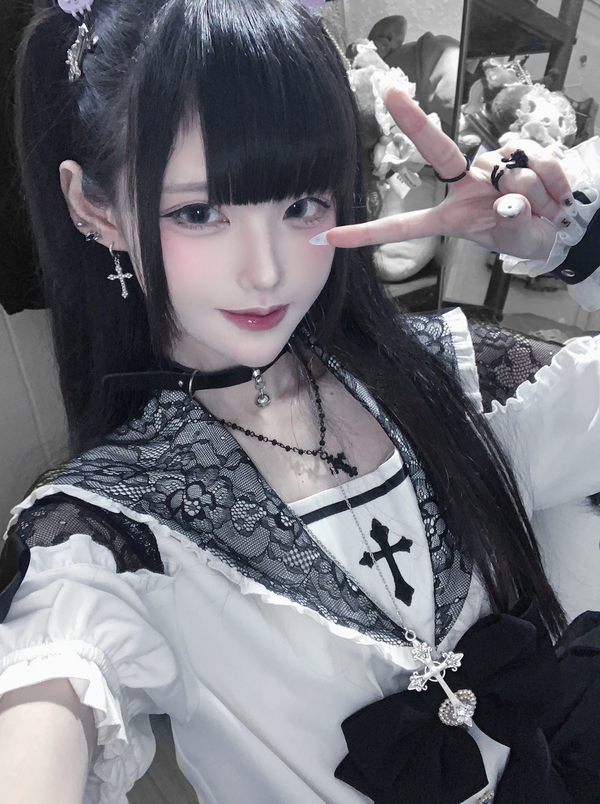 Lace Cross-Collar Top + High Waist Skirt