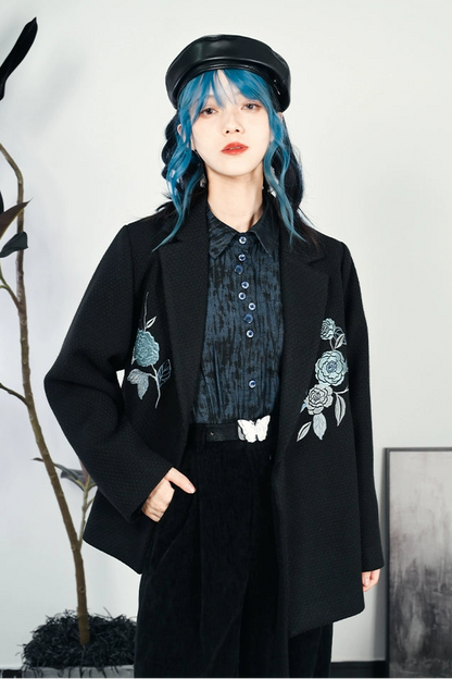 マルチボタンレトロブルーシャツ