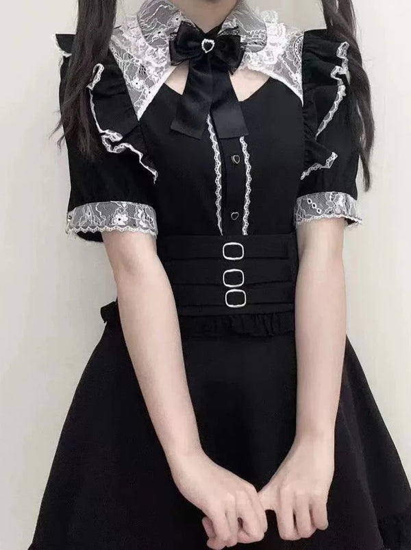 Mine Series Lace Neck Hollow Out Blouse