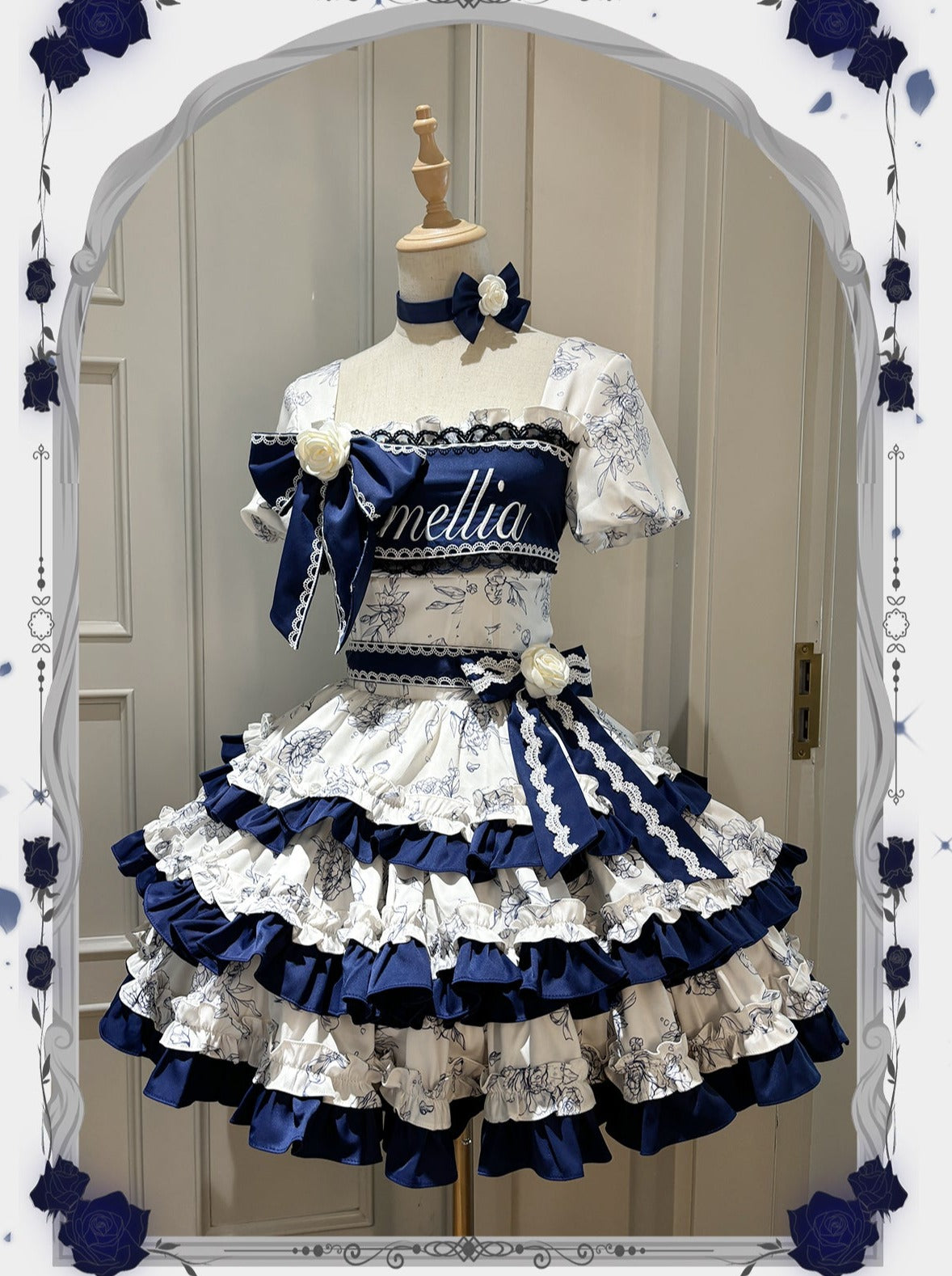 【予約商品】ブルーホワイトレトロガーリーロリータドレス