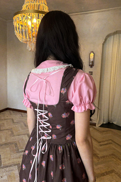 Camisa de algodón con mangas abullonadas de muñeca de cuento de hadas
