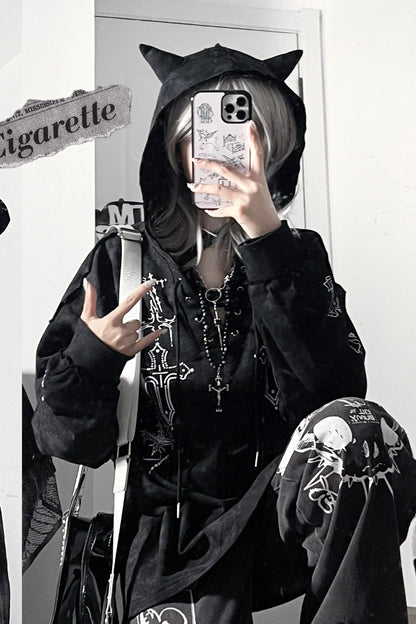 Subculture Dark Loose Hooded Top