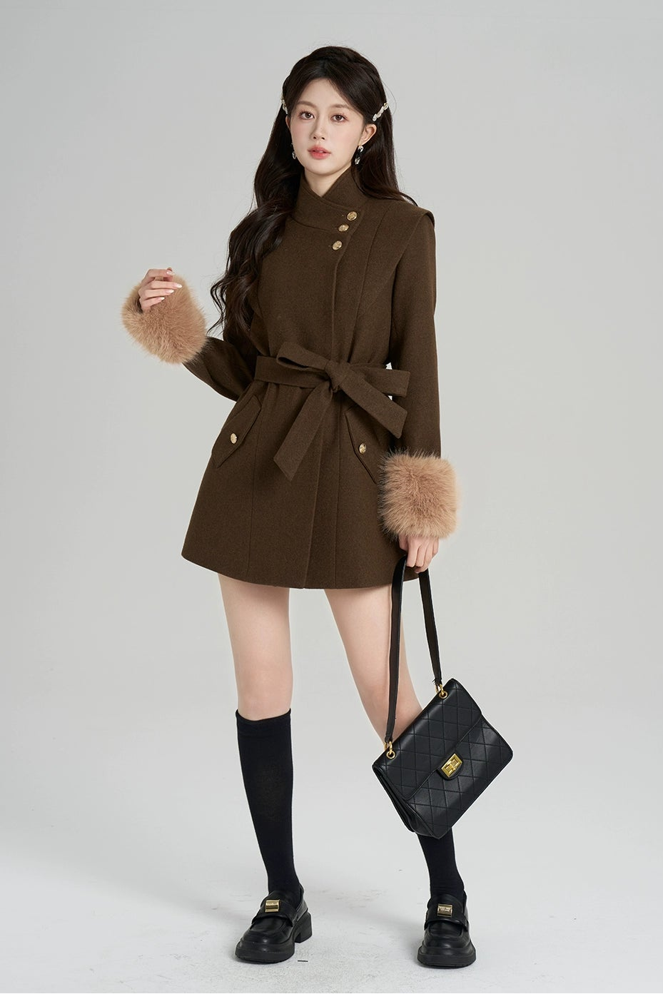 レトロウールンスタンドアップカラーコート