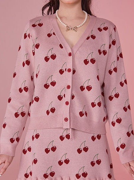 Cherry Suspender Dress + Cherry Cardigan