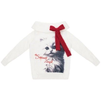 キャットプリントオフショルダーセーター