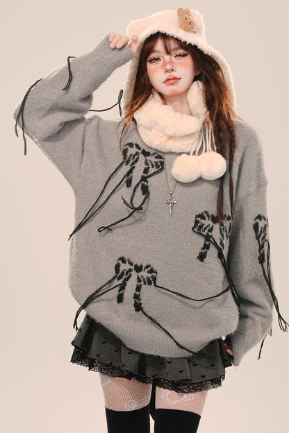 Gray Corien Bows Rim Loos Sweater