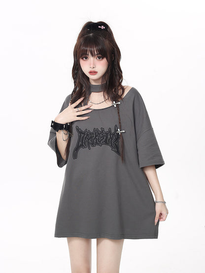 Choker Neck Gothic Loose Chain T-shirt