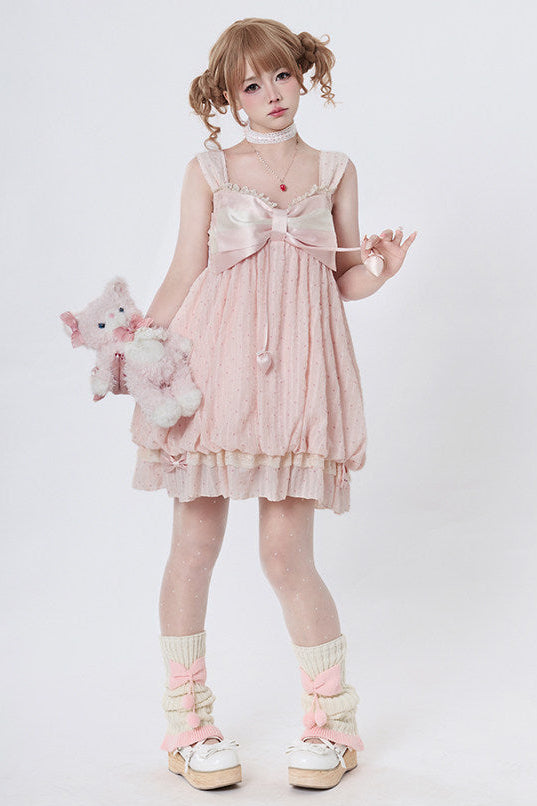 [Reservierungsschluss 29. Mai] Romantisches Feen-Ballonkleid mit rosa Punkten und Schleife