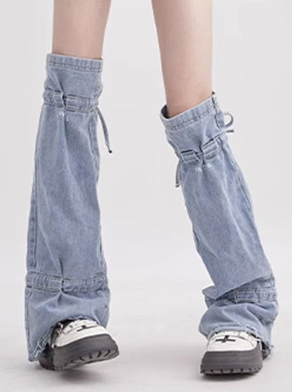 Frill Cake Denim Skirt + Trendy Denim Leg Warmer