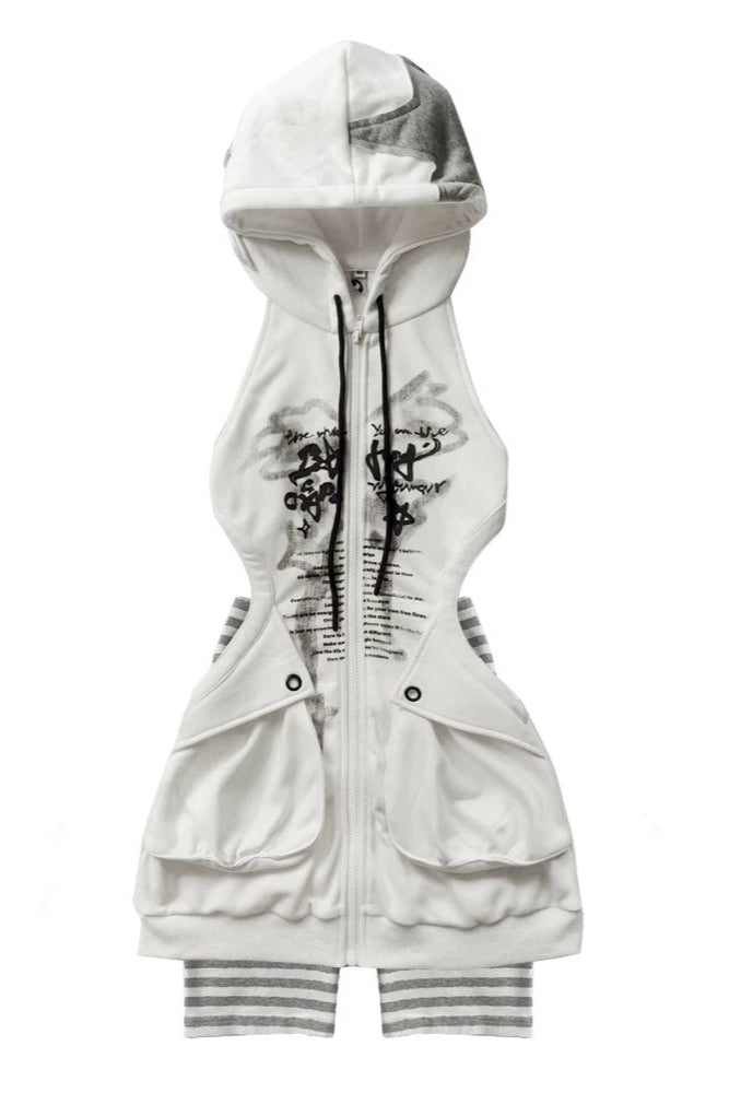 ロングパーカーカットアウトY2Kスウェットワンピース