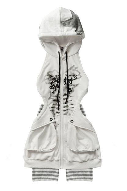 ロングパーカーカットアウトY2Kスウェットワンピース